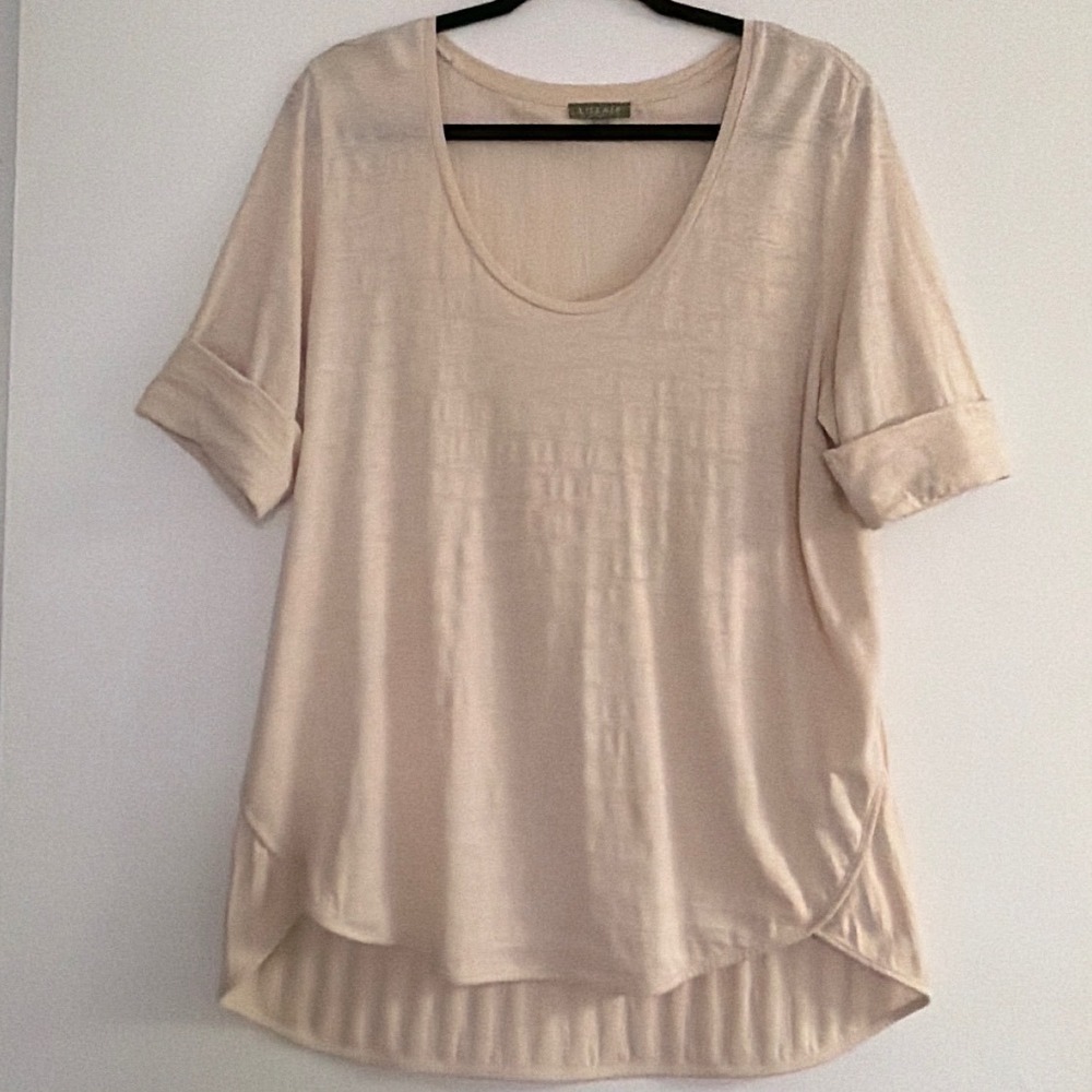 Lilla P Pima Cotton Modal Slub Scoop Neck High Low Tee Peach Beige XL